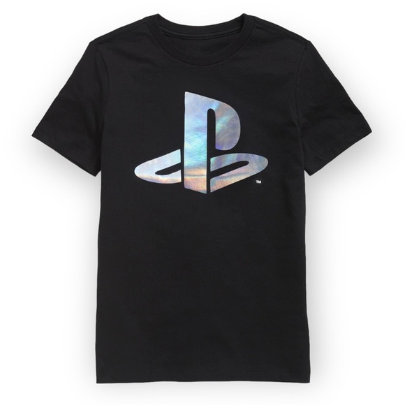 Old Navy Boys XS Black PlayStation Holographic Logo Graphic Retro T-Shirt - NWT - Picture 1 of 5